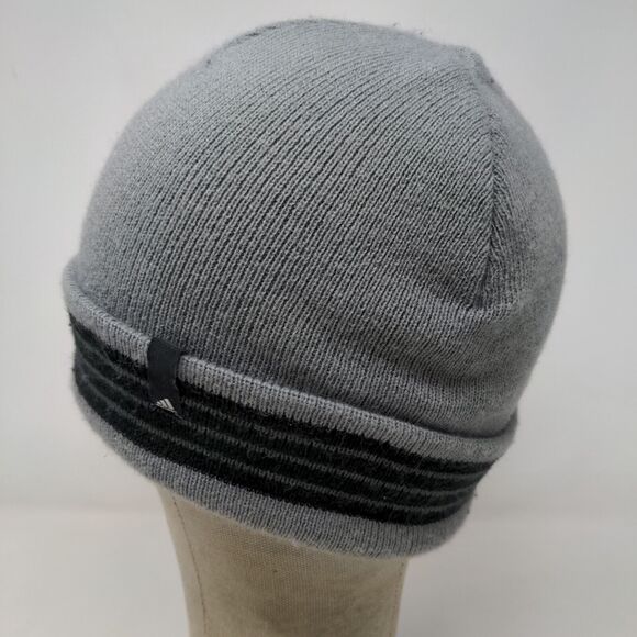 Adidas Men's Knit Beanie Hat Gray One Size Striped 100% Acrylic Warm Soft - Picture 4 of 11